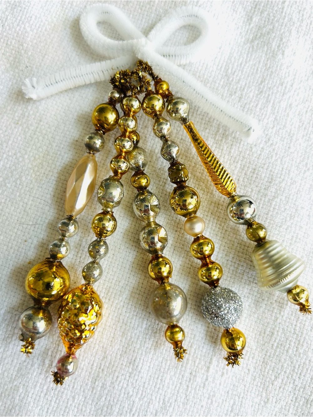 Mini Vintage Repurposed  holiday Christmas ornaments, mercury Glass bead icicle
